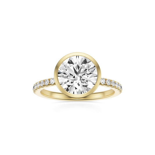 Round Bezel Moissanite 14K Yellow Gold