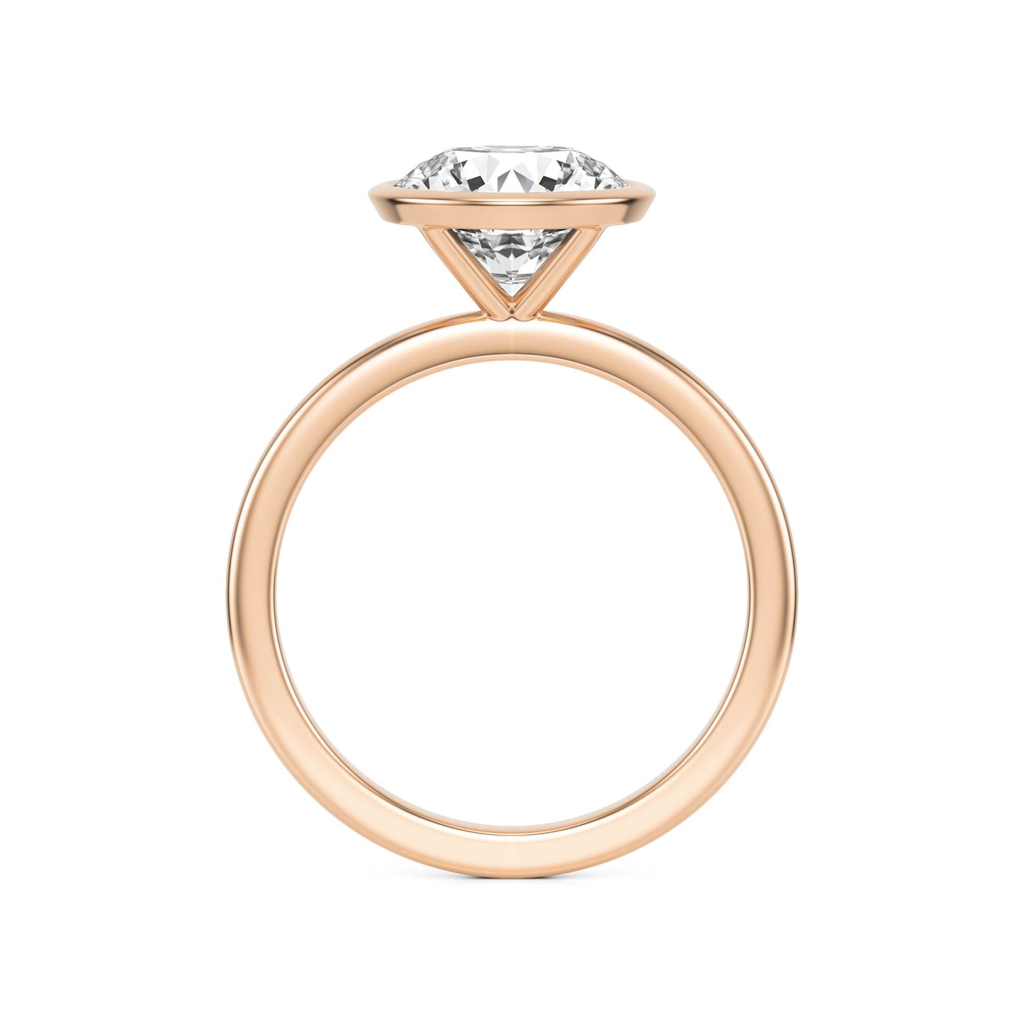 Round Bezel Moissanite Plain Band 14K Rose Gold