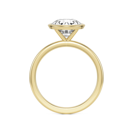 Round Bezel Moissanite Plain Band 14K Yellow Gold