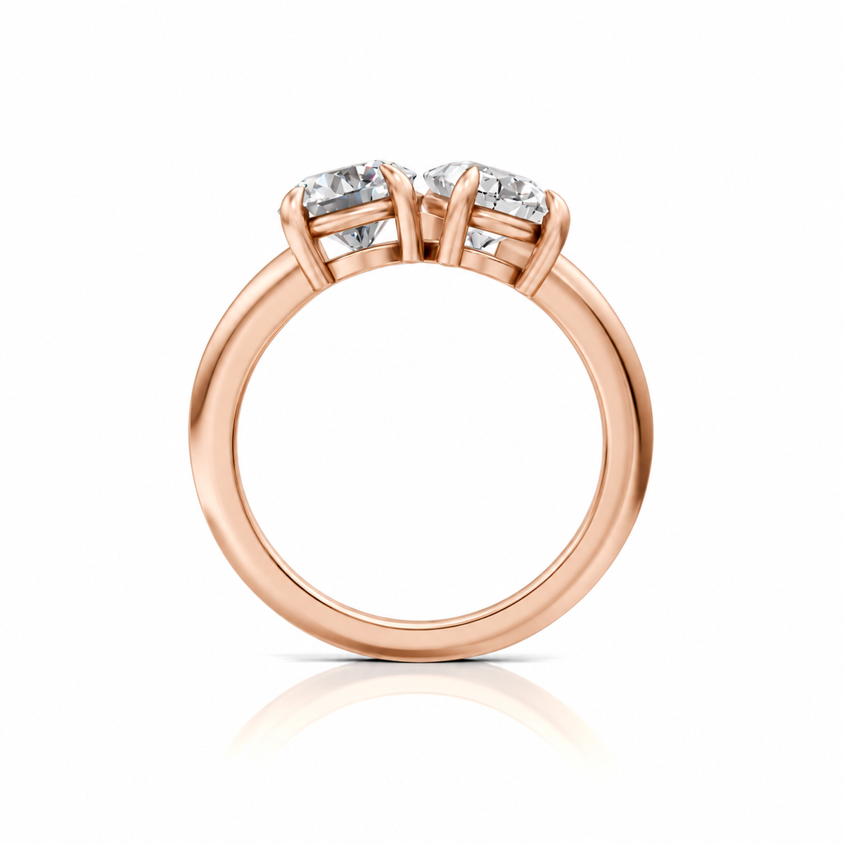 Round and Pear Moissanite Two Stone Ring 14k rose gold
