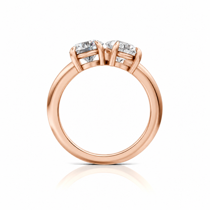 Round and Pear Moissanite Two Stone Ring 14k rose gold