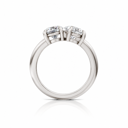 Round and Pear Moissanite Two Stone Ring 14k white gold