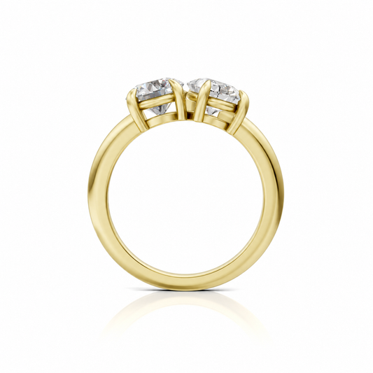 Round and Pear Diamond Toi Et Moi Two Stone Ring 14k yellow gold