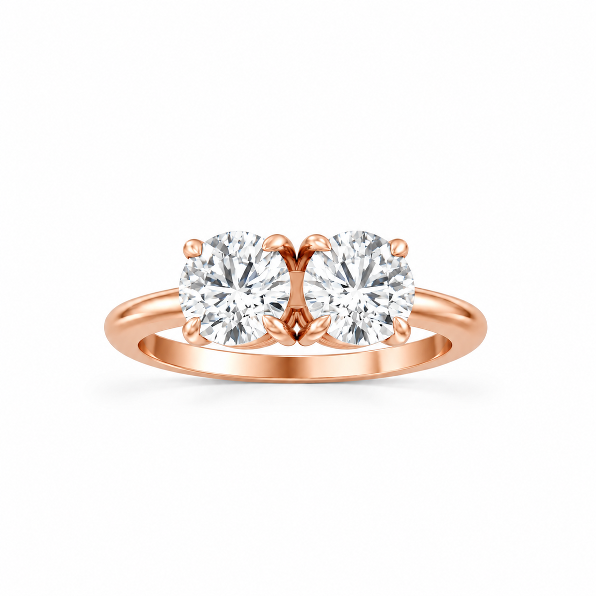 Round Round Lab Diamond Two Stone Engagement Ring 14k rose gold