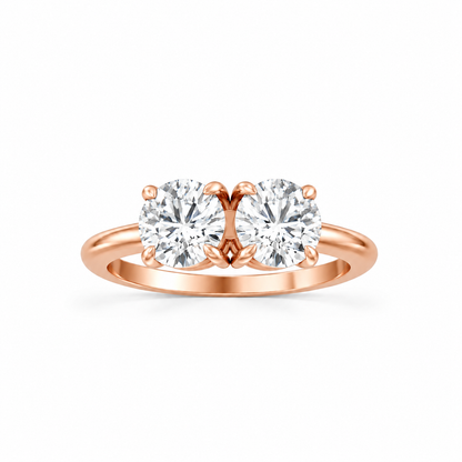 Round Round Lab Diamond Two Stone Engagement Ring 14k rose gold