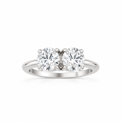 The Round Round Two Stone Moissanite Engagement Ring 14k white gold
