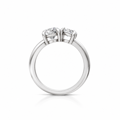 Round and Marquise Moissanite Two Stone Ring 14k white gold