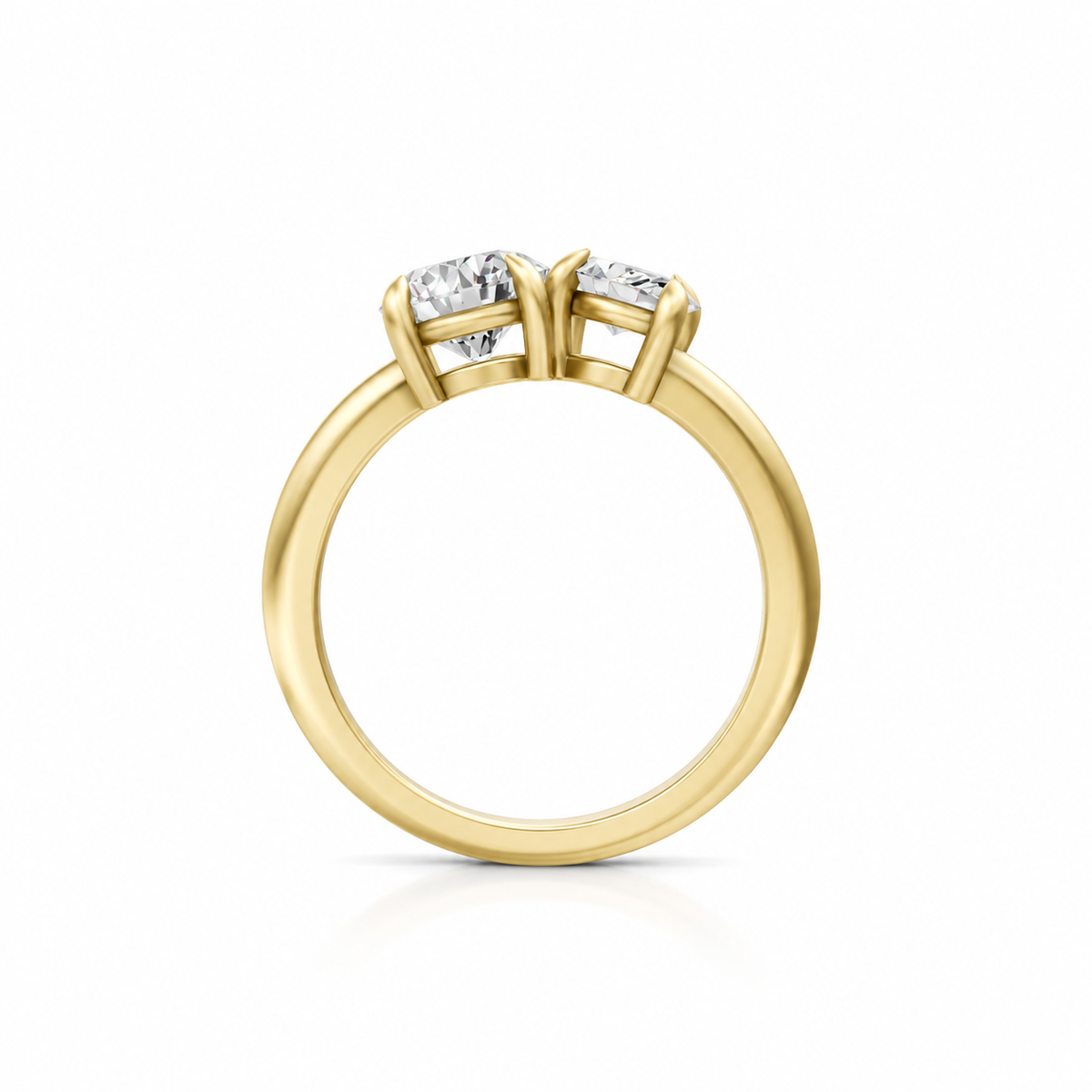 Round and Marquise Moissanite Two Stone Ring 14k yellow gold
