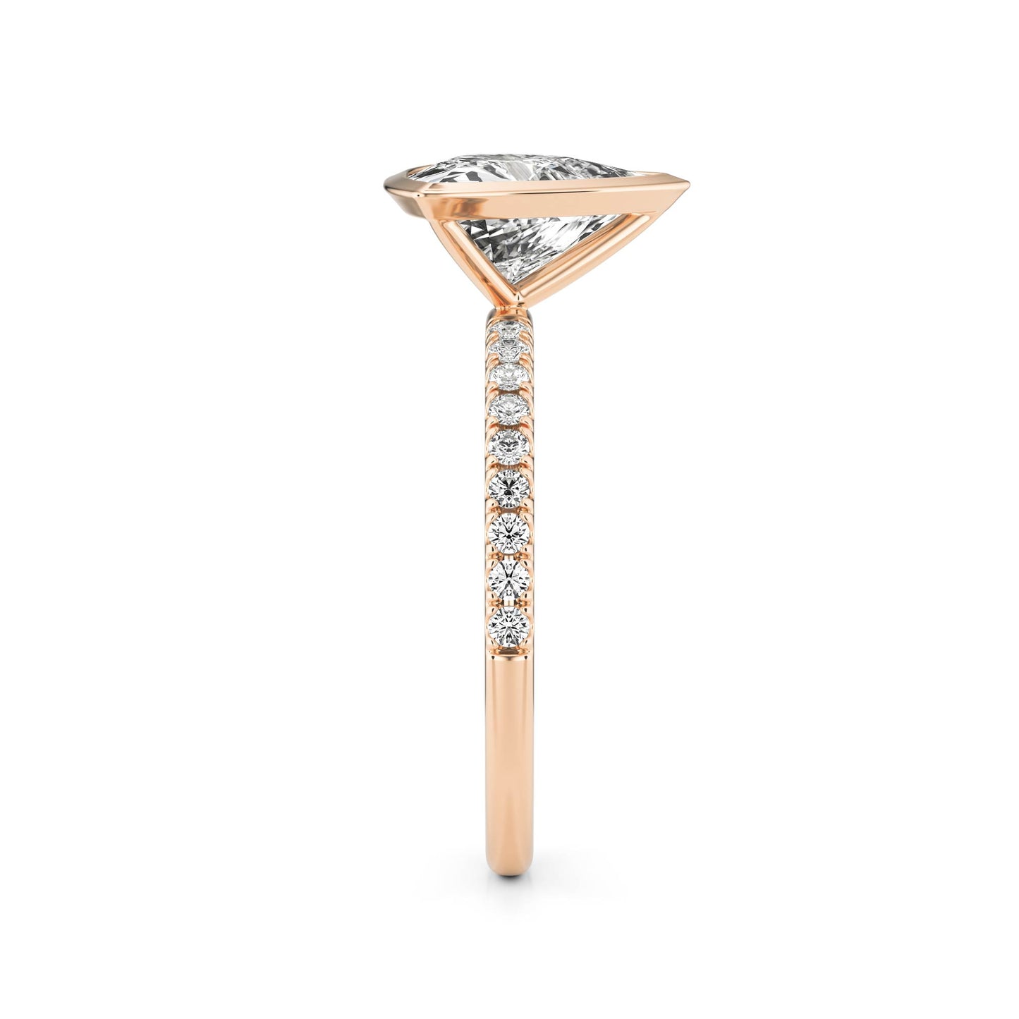 Trillion Diamond Bezel Pave 14K Rose Gold