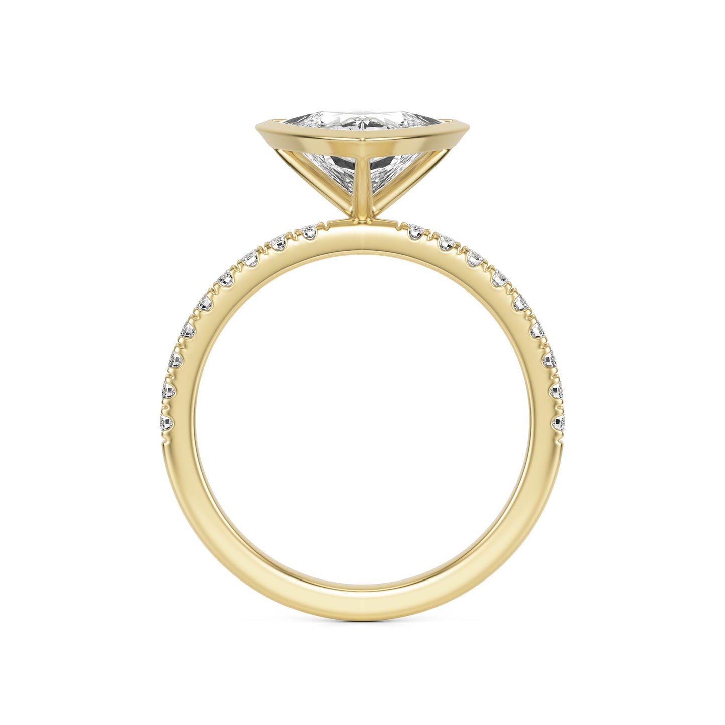 Trillion Diamond Bezel Pave 14K Yellow Gold