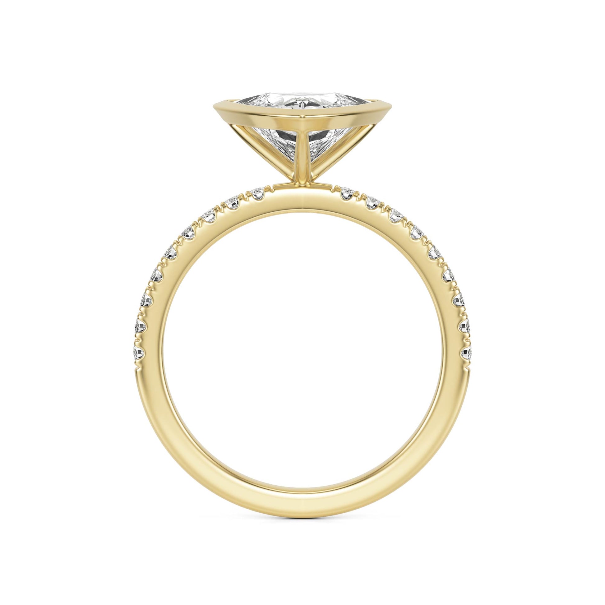 Trillion Diamond Bezel Pave 14K Yellow Gold