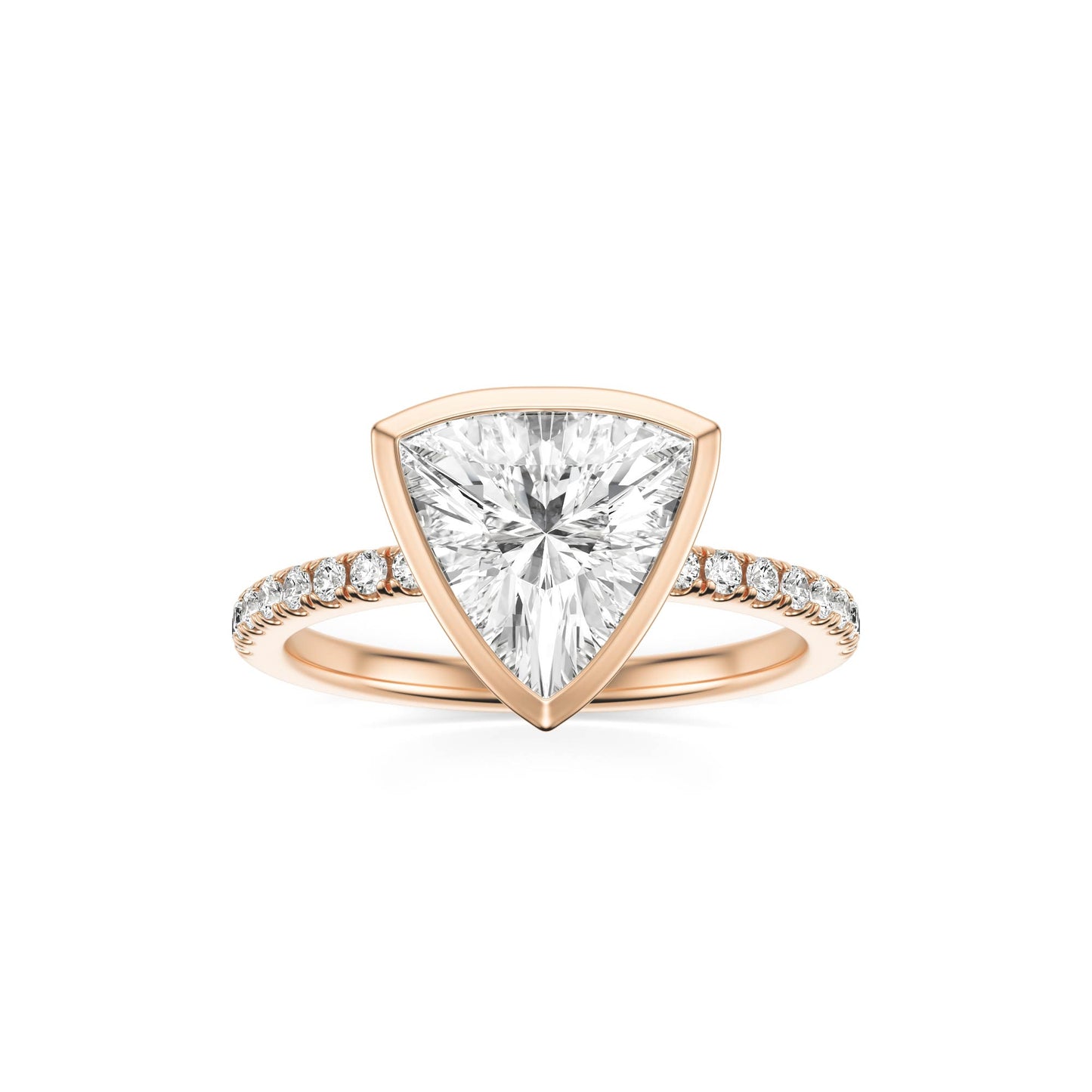 Trillion Moissanite Bezel Pave 14K Rose Gold