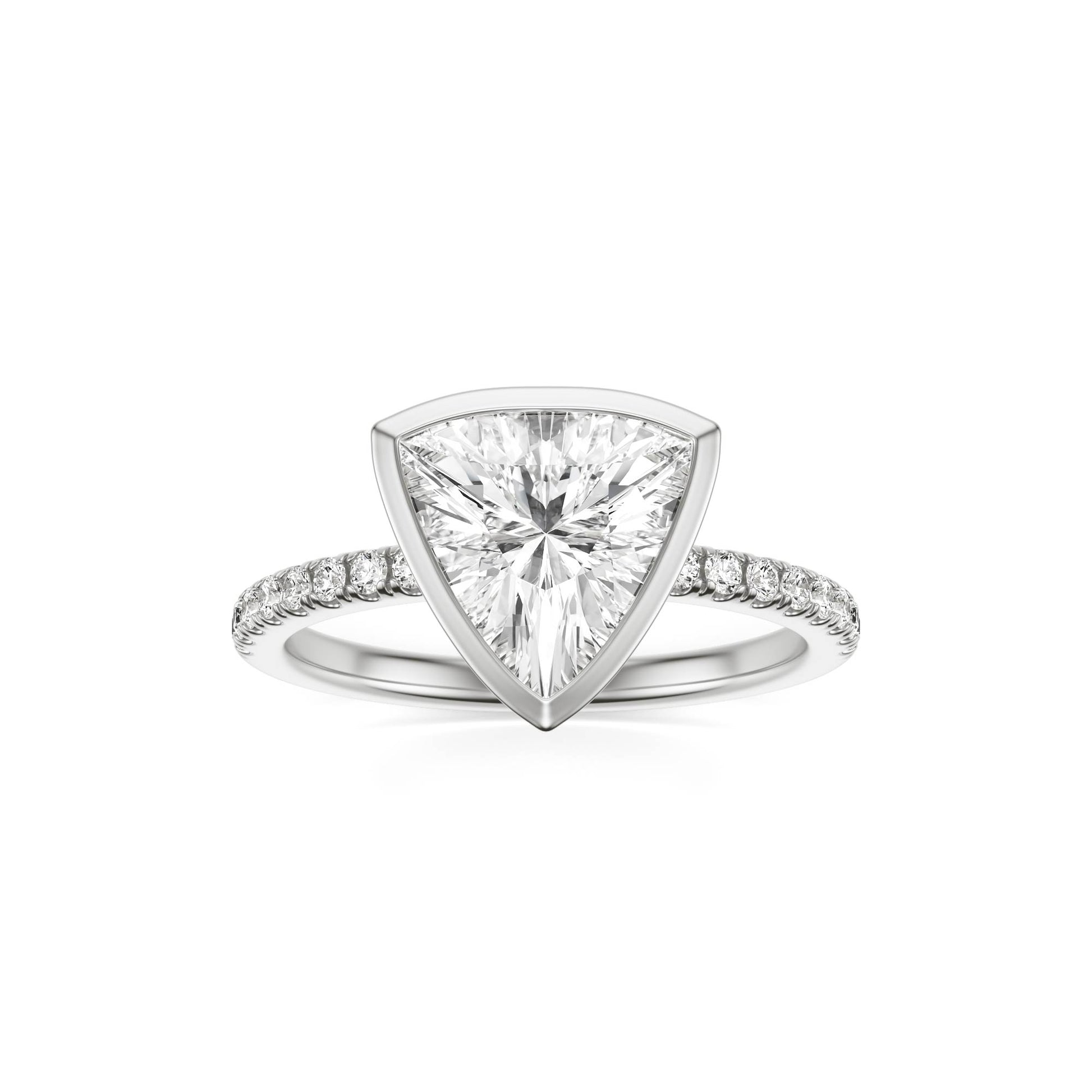 Trillion Moissanite Bezel Pave 14K White Gold