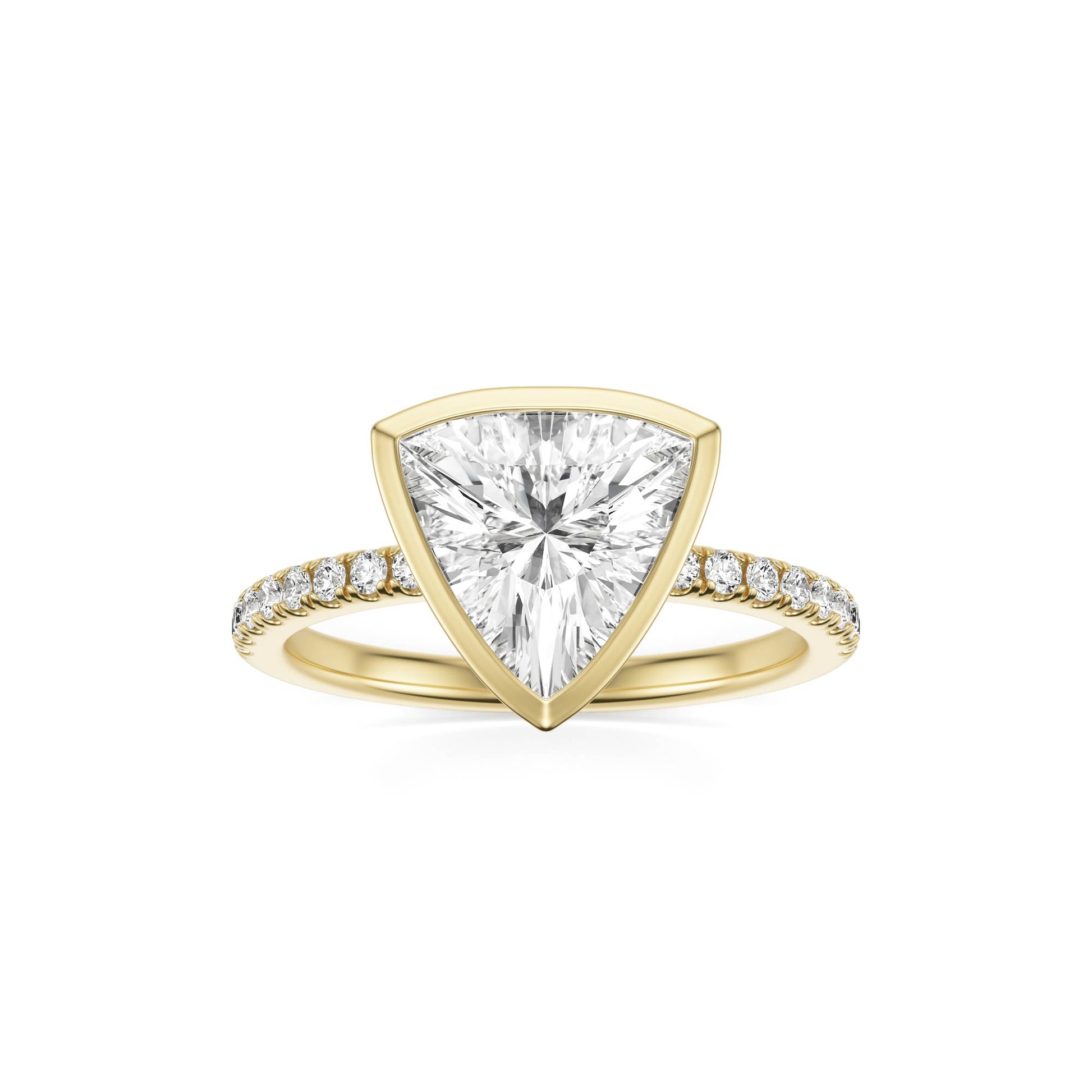 Trillion Moissanite Bezel Pave 14K Yellow Gold