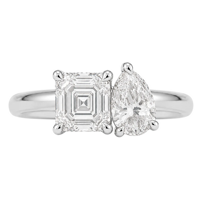 Asscher and Pear Lab Diamond Toi Et Moi Two Stone Engagement Ring in 14k White Gold
