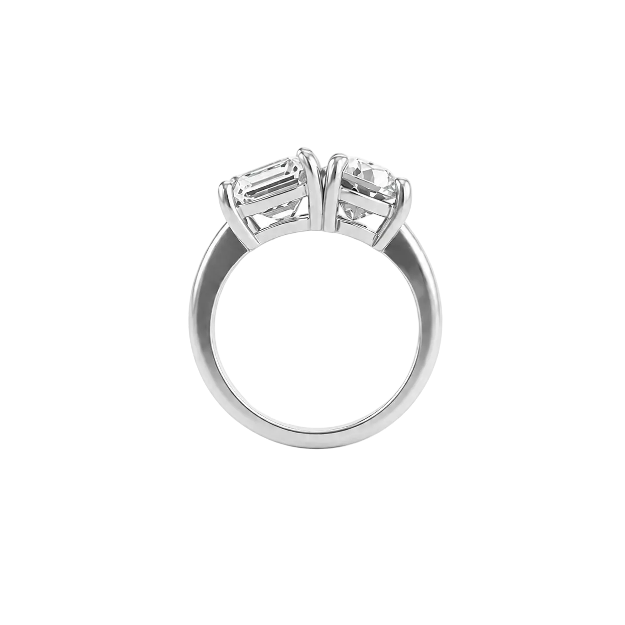 round emerald two stone toi et moi engagement ring 14k white gold