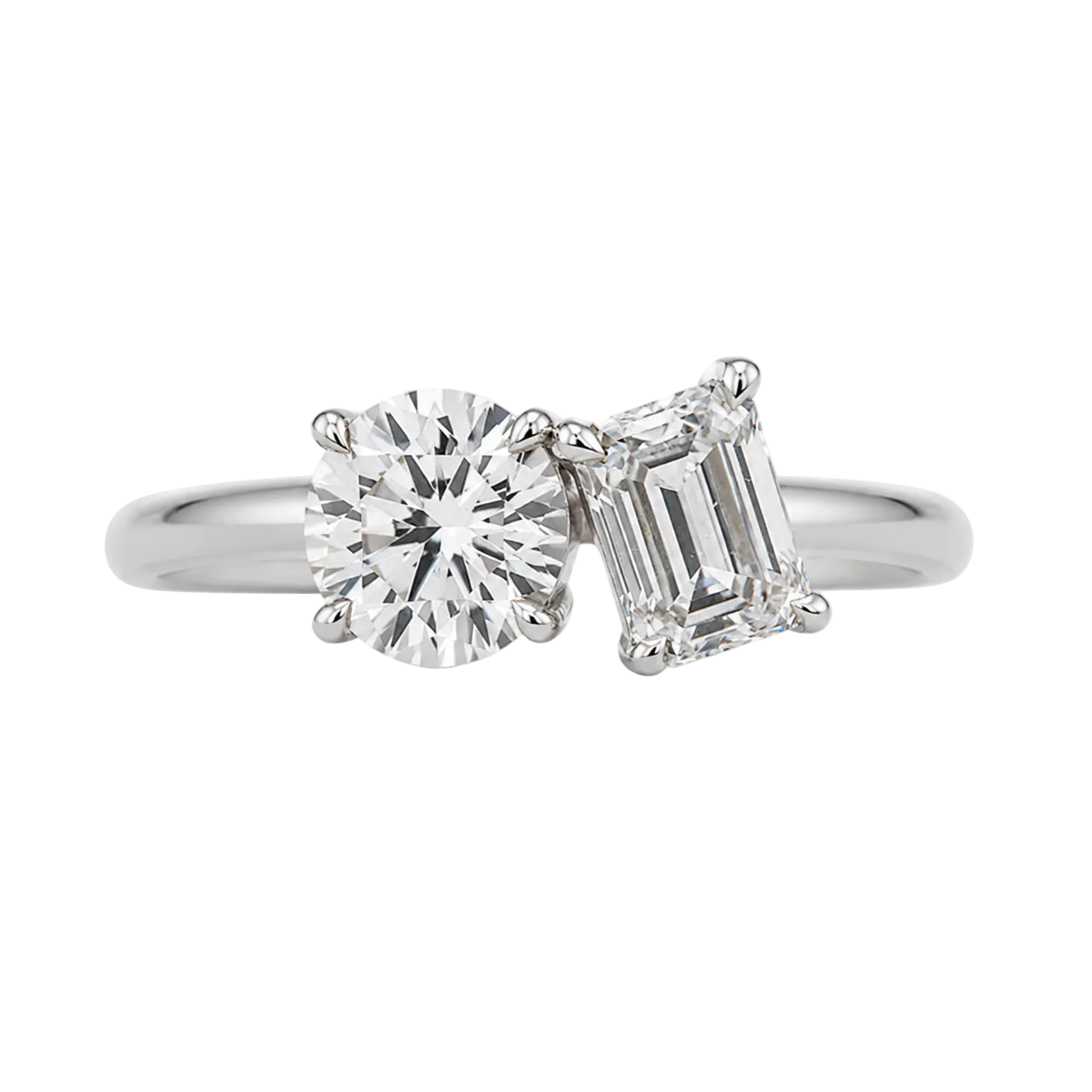 round emerald two stone toi et moi engagement ring platinum