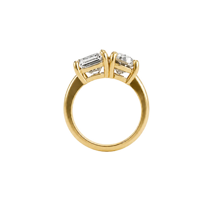 Asscher and Pear Moissanite Toi Et Moi Two Stone Engagement Ring in 14k Yellow Gold