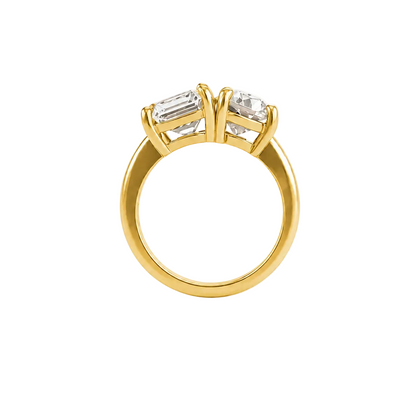 round emerald two stone toi et moi engagement ring 14k yellow gold