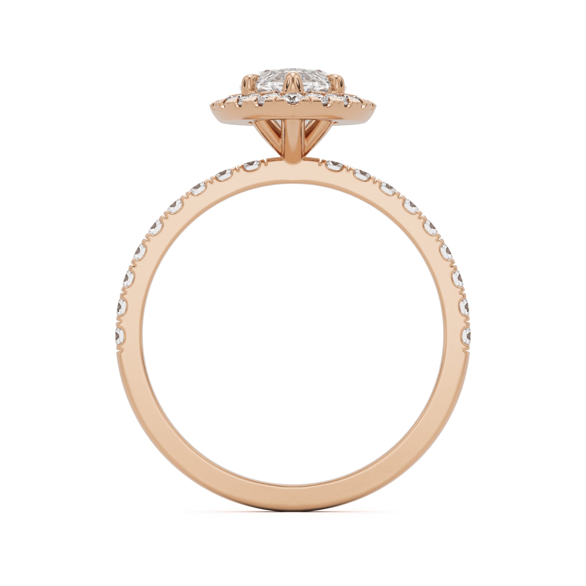 marquise moissanite halo pavé solitaire 14k rose gold