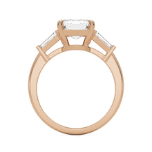 emerald moissanite three stone 14k rose gold