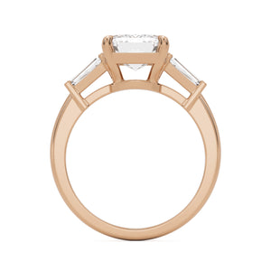 emerald moissanite three stone 14k rose gold
