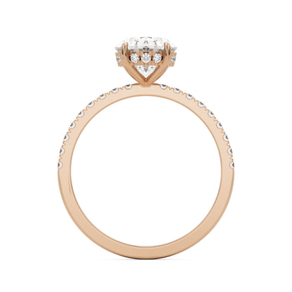 oval solitaire hidden halo pave 14k rose gold