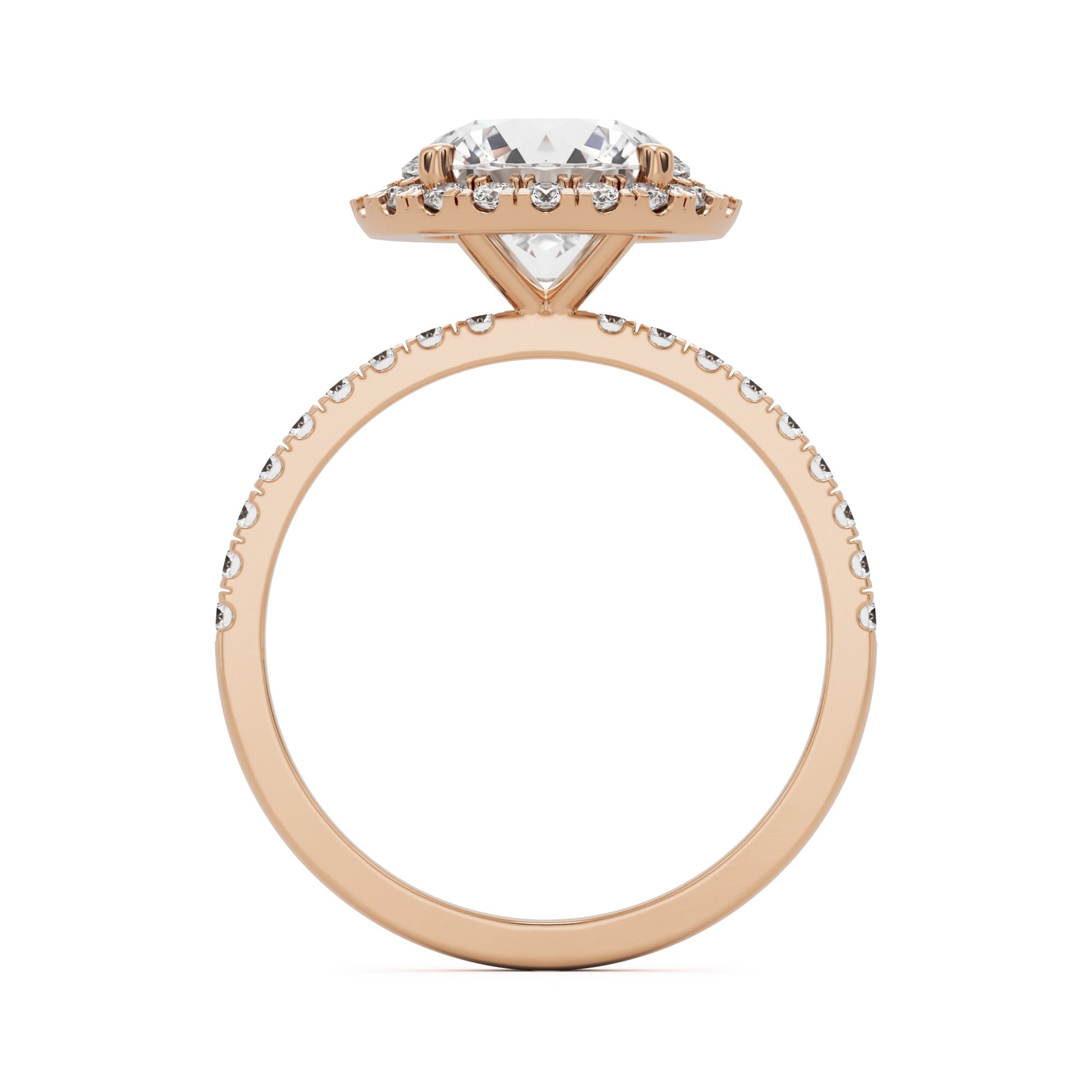 round solitaire halo pavé 14K rose gold