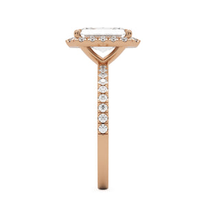radiant moissanite halo pavé solitaire 14k rose gold