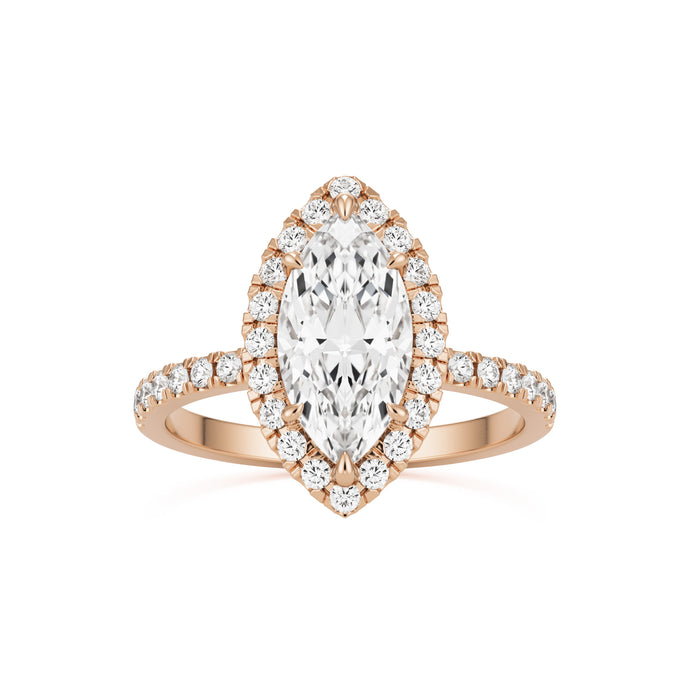 marquise moissanite halo pavé solitaire 14k rose gold