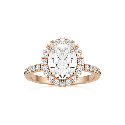 oval solitaire halo pave 14k rose gold