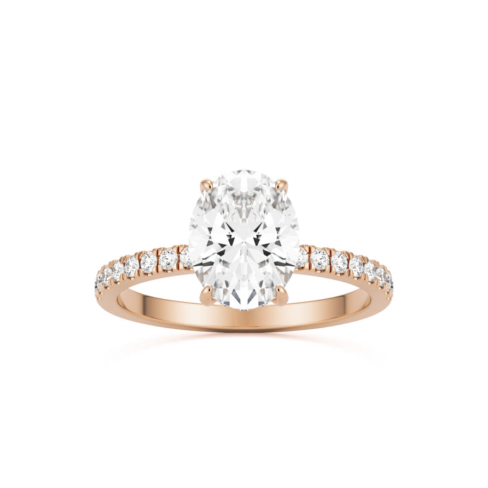 oval solitaire hidden halo pave 14k rose gold