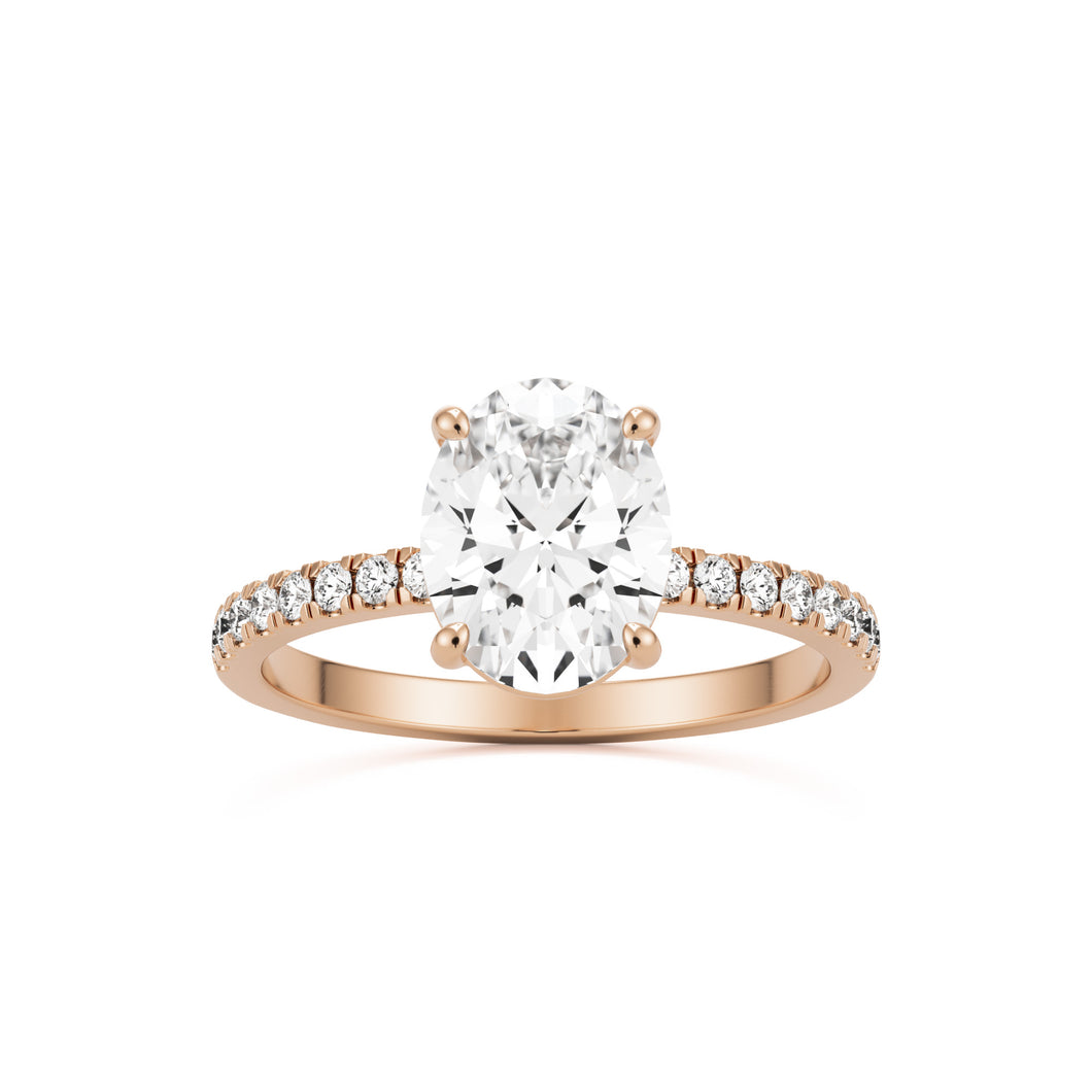 oval solitaire pave 14k rose gold