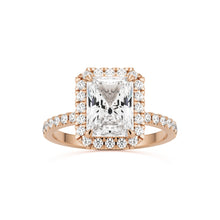 radiant moissanite halo pavé solitaire 14k rose gold