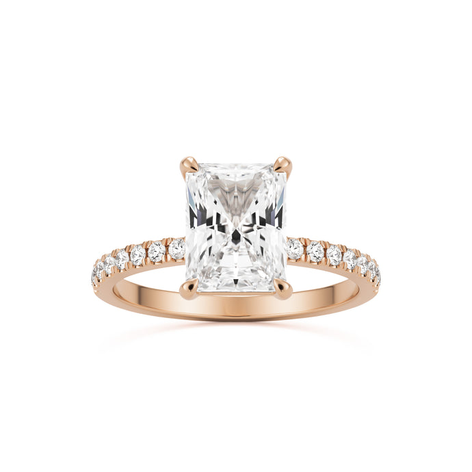 radiant moissanite pavé solitaire 14k rose gold