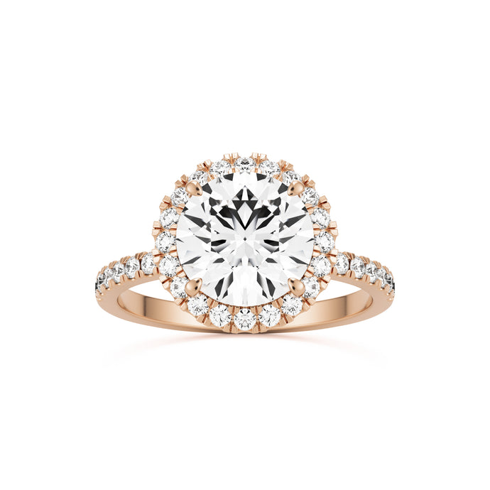 round solitaire halo pavé 14K rose gold