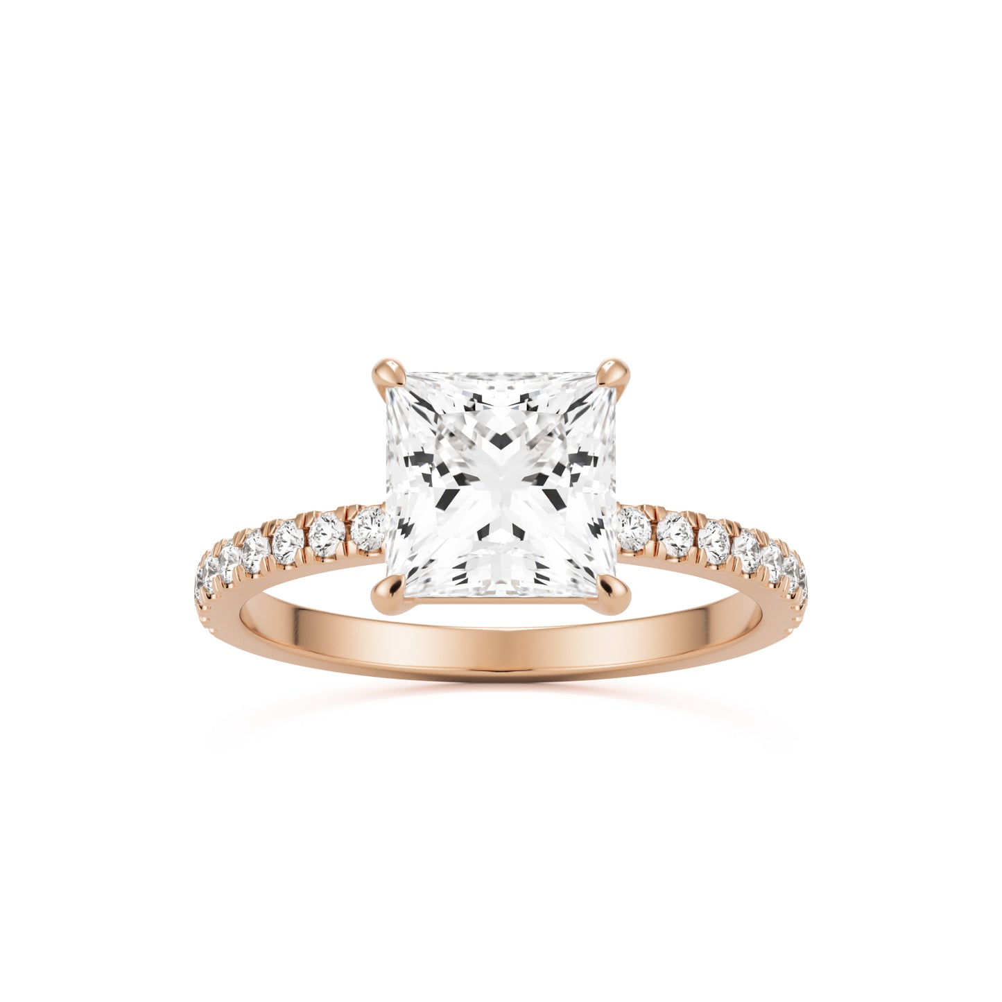 square mosisanite pavé solitaire 14k rose gold