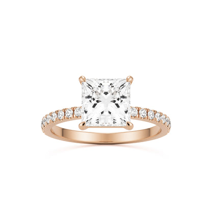 square mosisanite pavé solitaire 14k rose gold