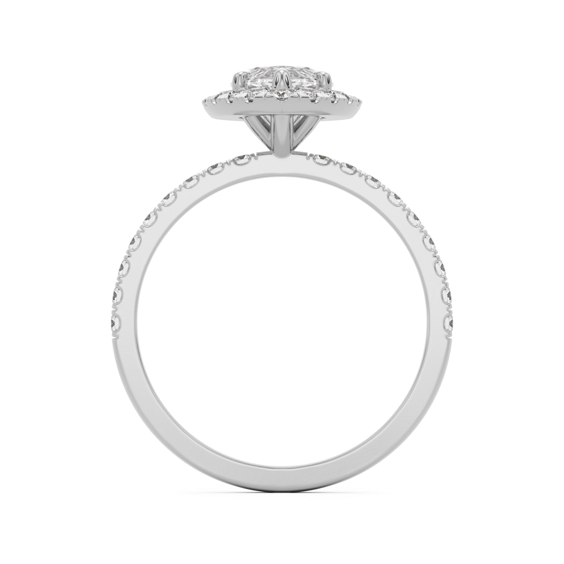 marquise moissanite halo pavé solitaire 14k white gold