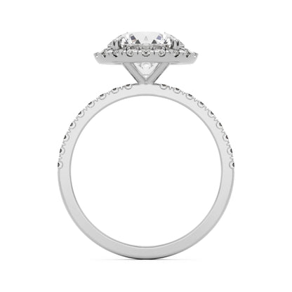 round solitaire halo pavé 14K white gold