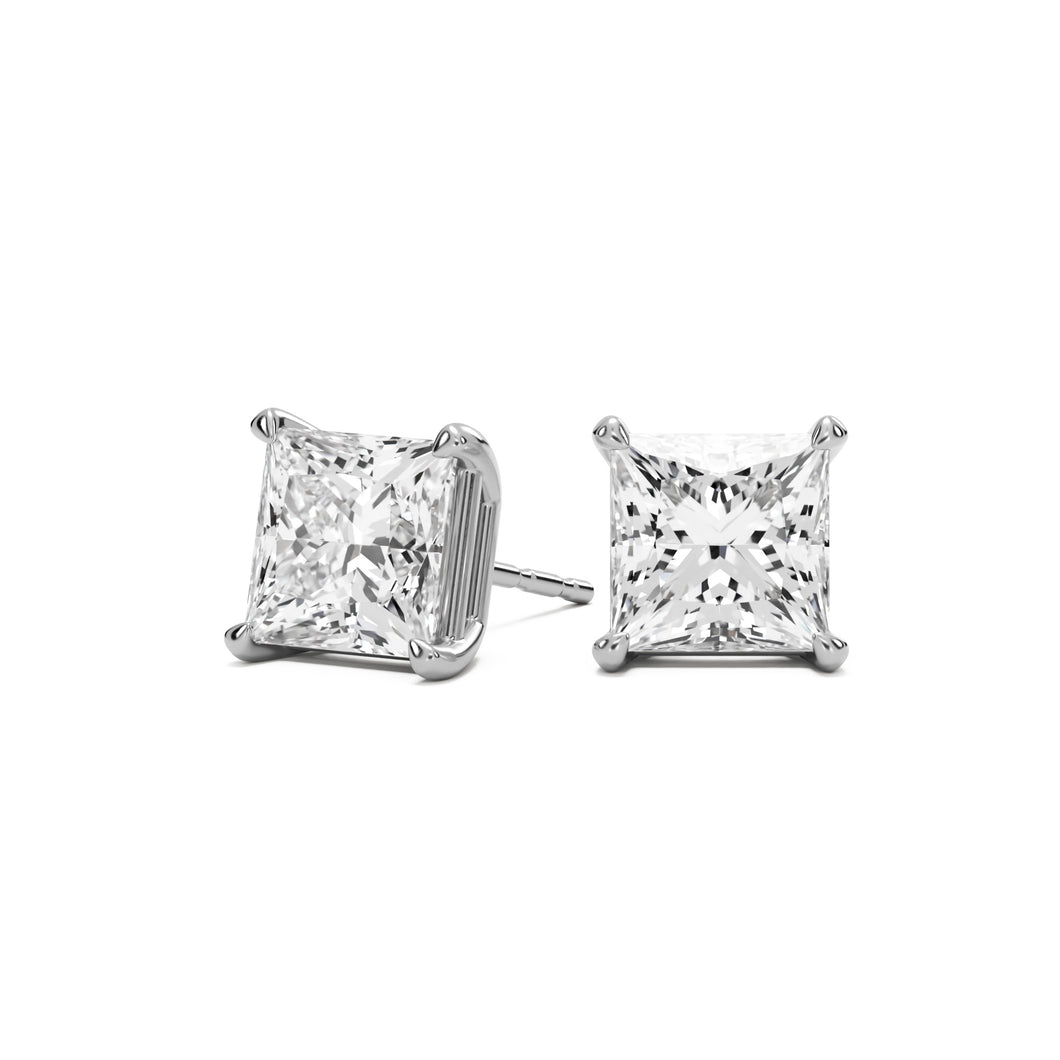princess moissanite stud earrings 14k white gold
