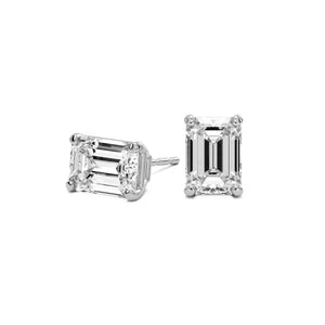 emerald diamond stud earrings 14k white gold