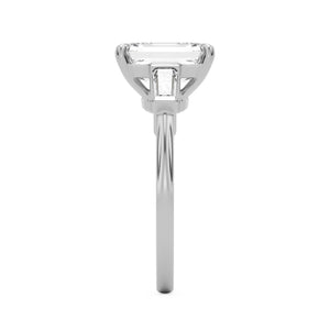 emerald moissanite three stone 14k white gold
