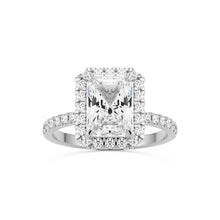 radiant moissanite halo pavé solitaire 14k white gold