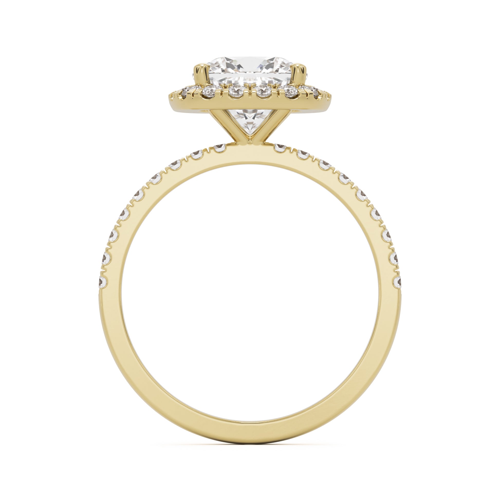 moissanite elongated cushion halo pavé solitaire 14k yellow gold