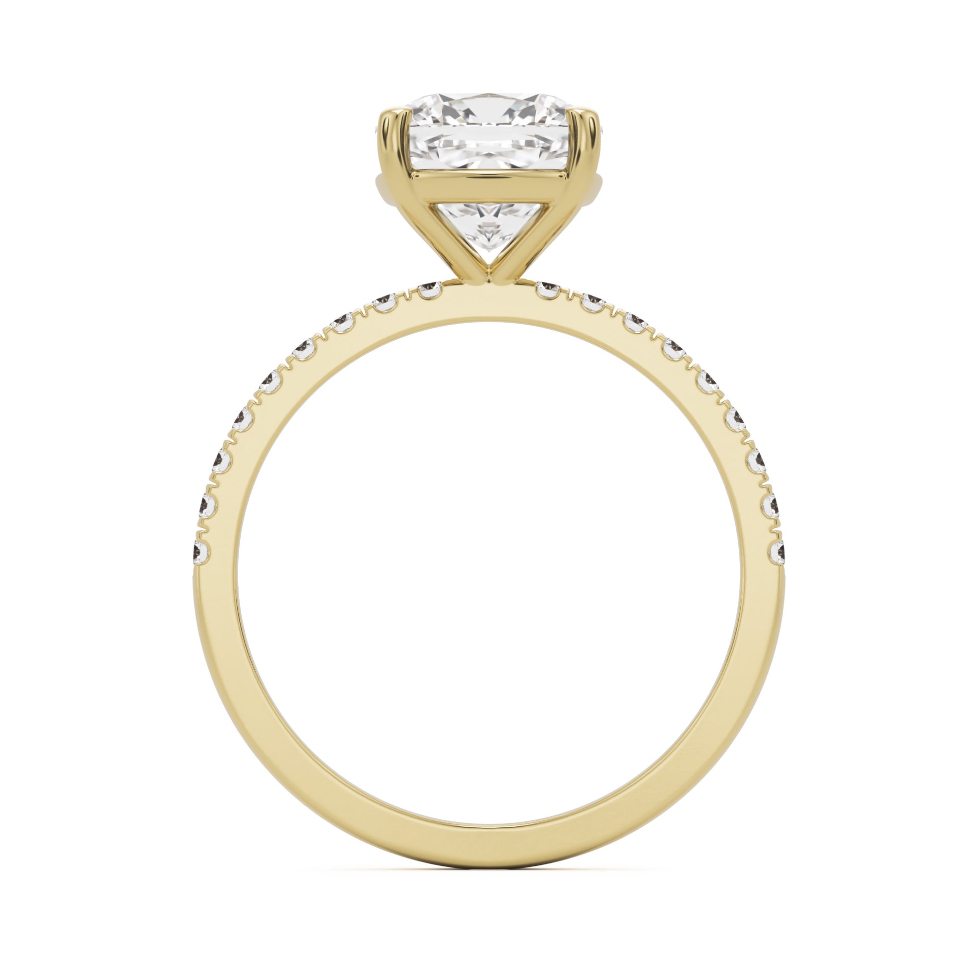 moissanite elongated cushion pavé solitaire 14k yellow gold