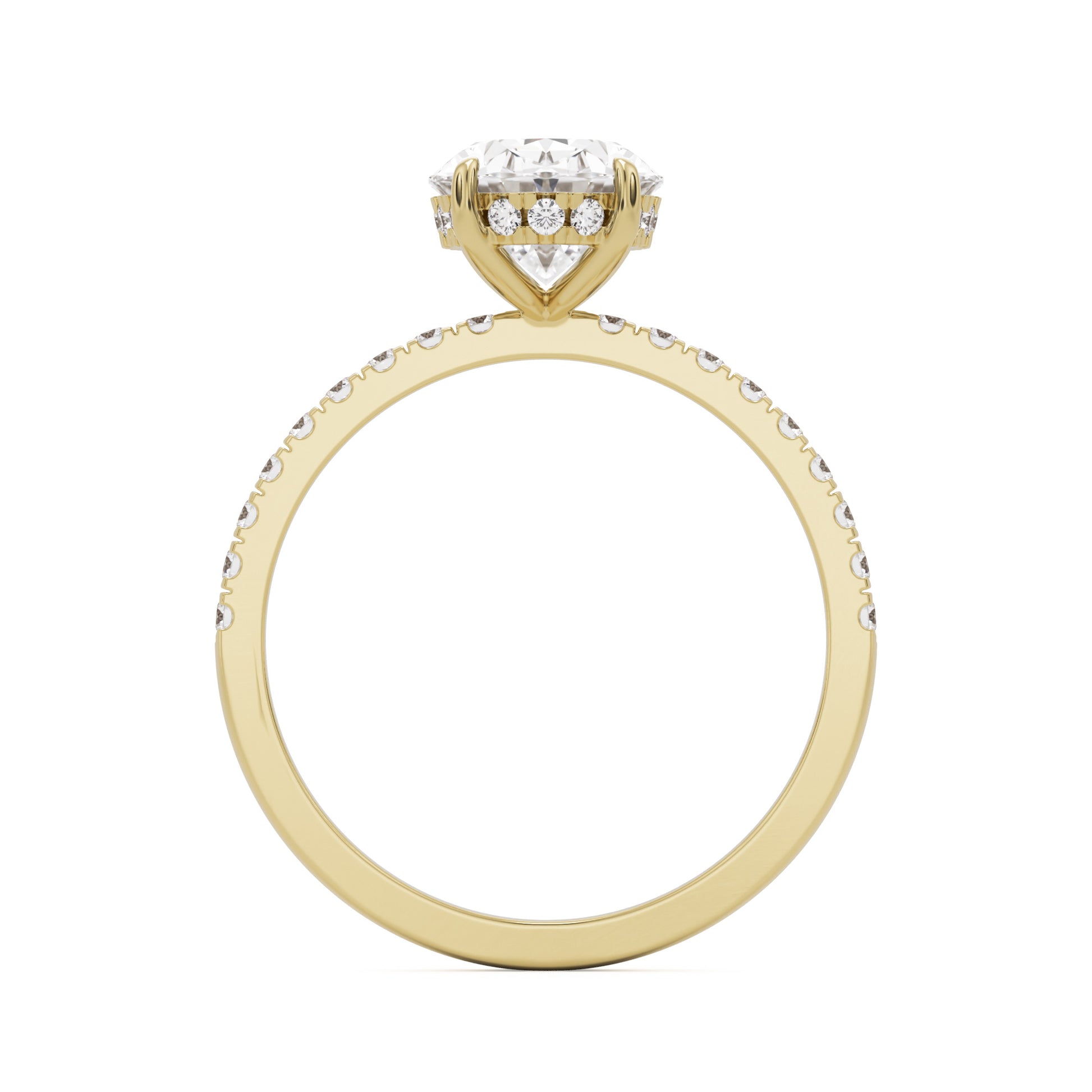 oval solitaire hidden halo pave 14k yellow gold