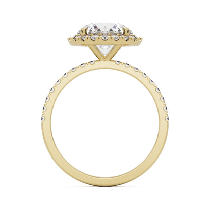round solitaire halo pavé 14K yellow gold