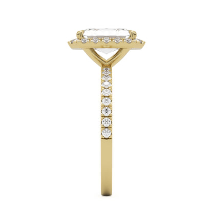 radiant moissanite halo pavé solitaire 14k yellow gold