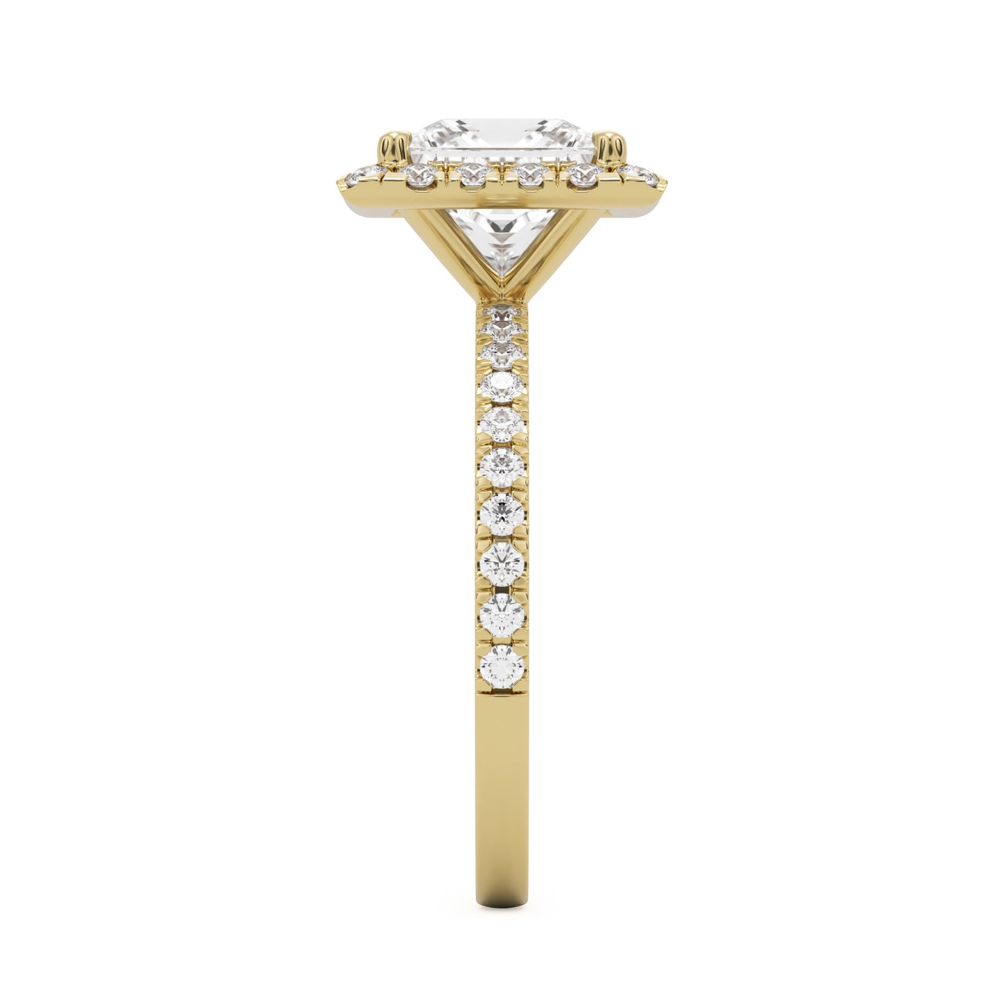 square moissanite halo pavé solitaire 14k yellow gold